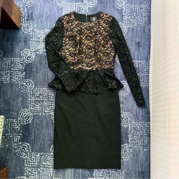 🖤 4F FOUR FLAVOR BLACK LACE SEQUIN PEPLUM BODYCON EVENING DRESS! - Picture 7 of 16